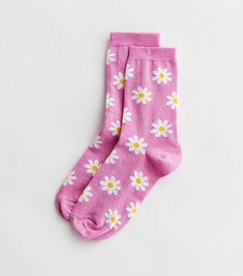 Deep Pink Daisy Socks New Look
