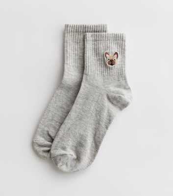 Grey Embroidered French Bulldog Tube Socks