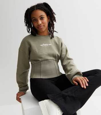 Girls Khaki Brooklyn Logo Corset Sweatshirt
