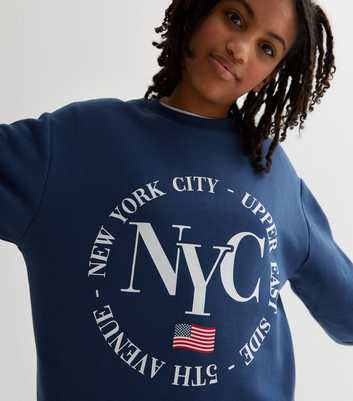 Girls Navy NYC Upper East Side Logo Long Sweatshirt
