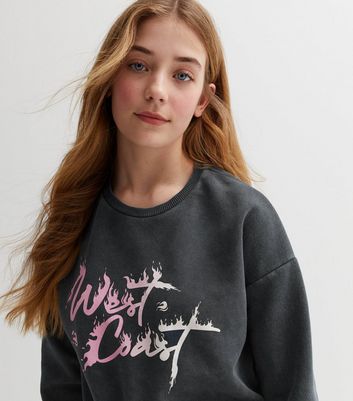 Girls Dark Grey West Coast Flame Logo Sweatshirt New Look