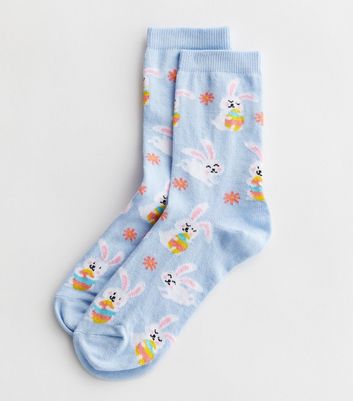 Pale Blue Easter Bunny Socks
