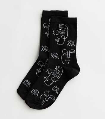 Black Abstract Sketch Face Socks