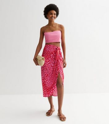 Pink Animal Print Sarong Midi Skirt New Look