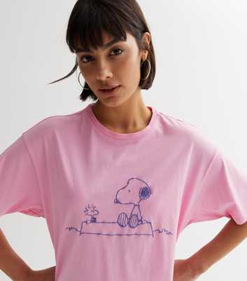 Bright Pink Snoopy Sketch Oversized T-Shirt
