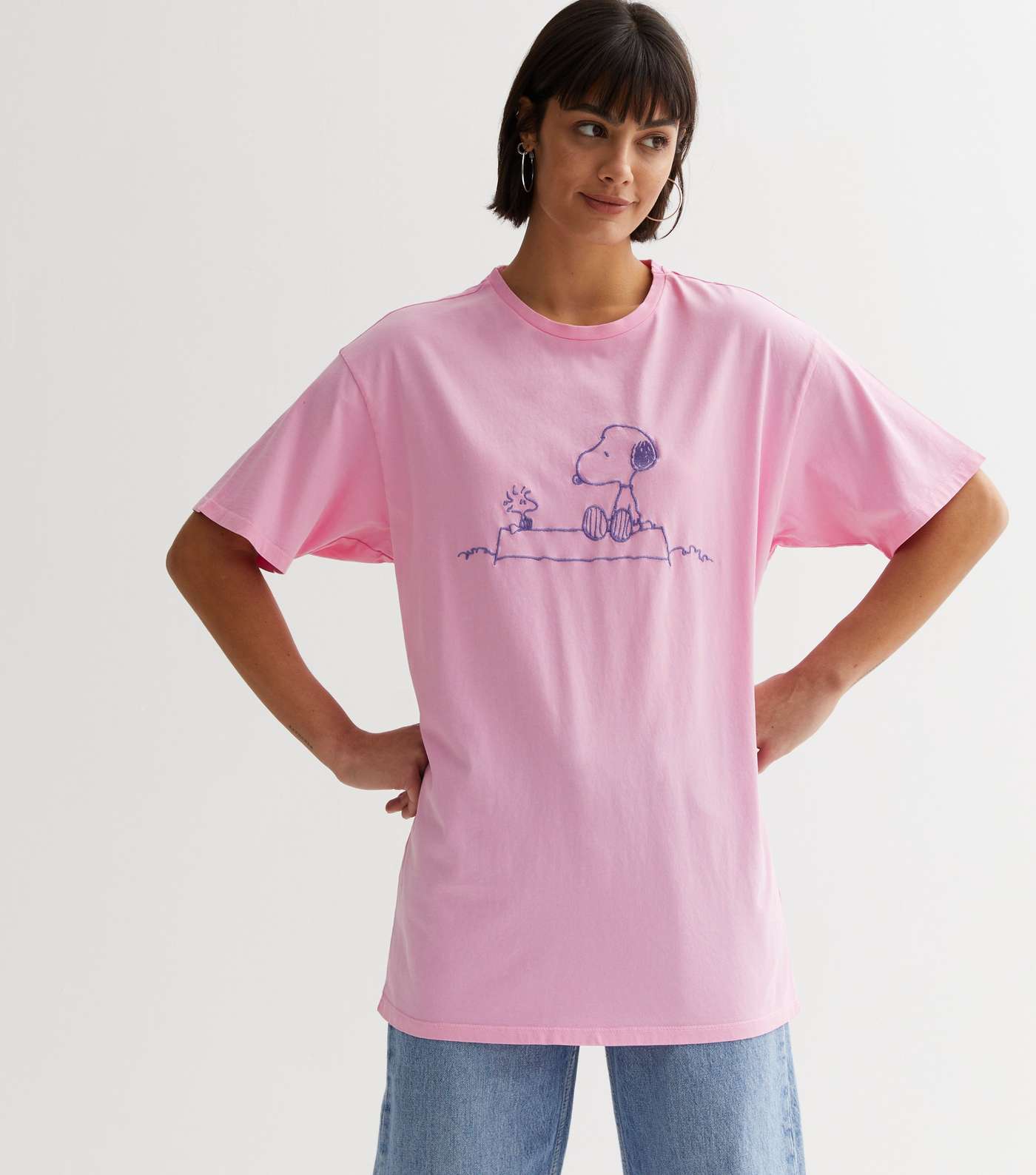 Bright Pink Snoopy Sketch Oversized T-Shirt Image 3