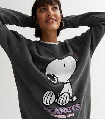 Dark Grey Snoopy Acid Wash Jersey Logo Sweatshirt