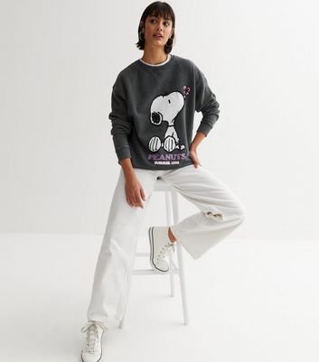 Dark Grey Snoopy Acid Wash Jersey Logo Sweatshirt