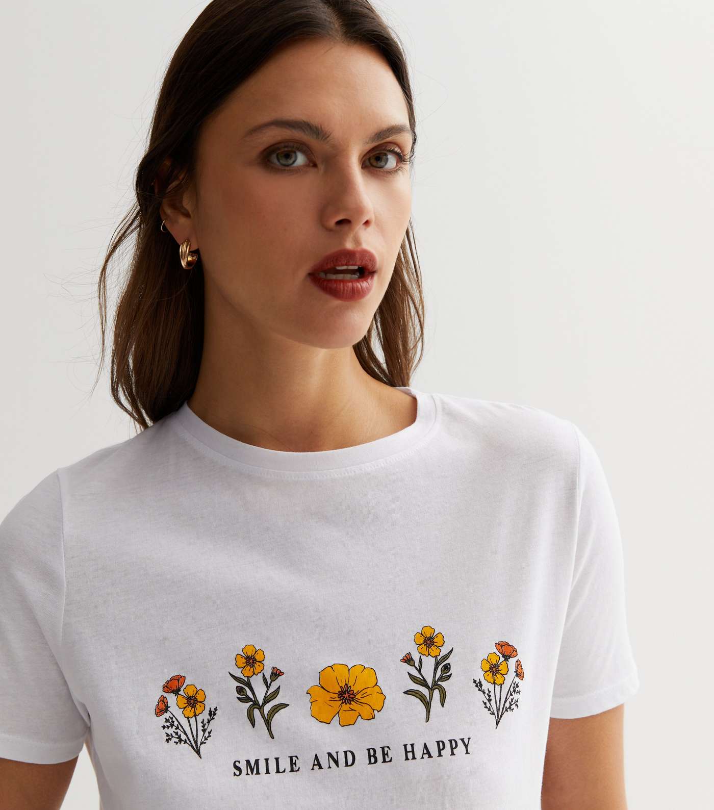 White Logo Smile and Be Happy Flower T-Shirt