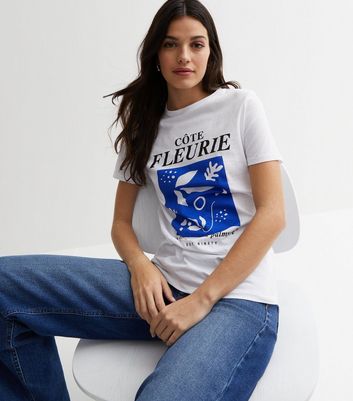 White Cote Fleurie Logo T-Shirt New Look
