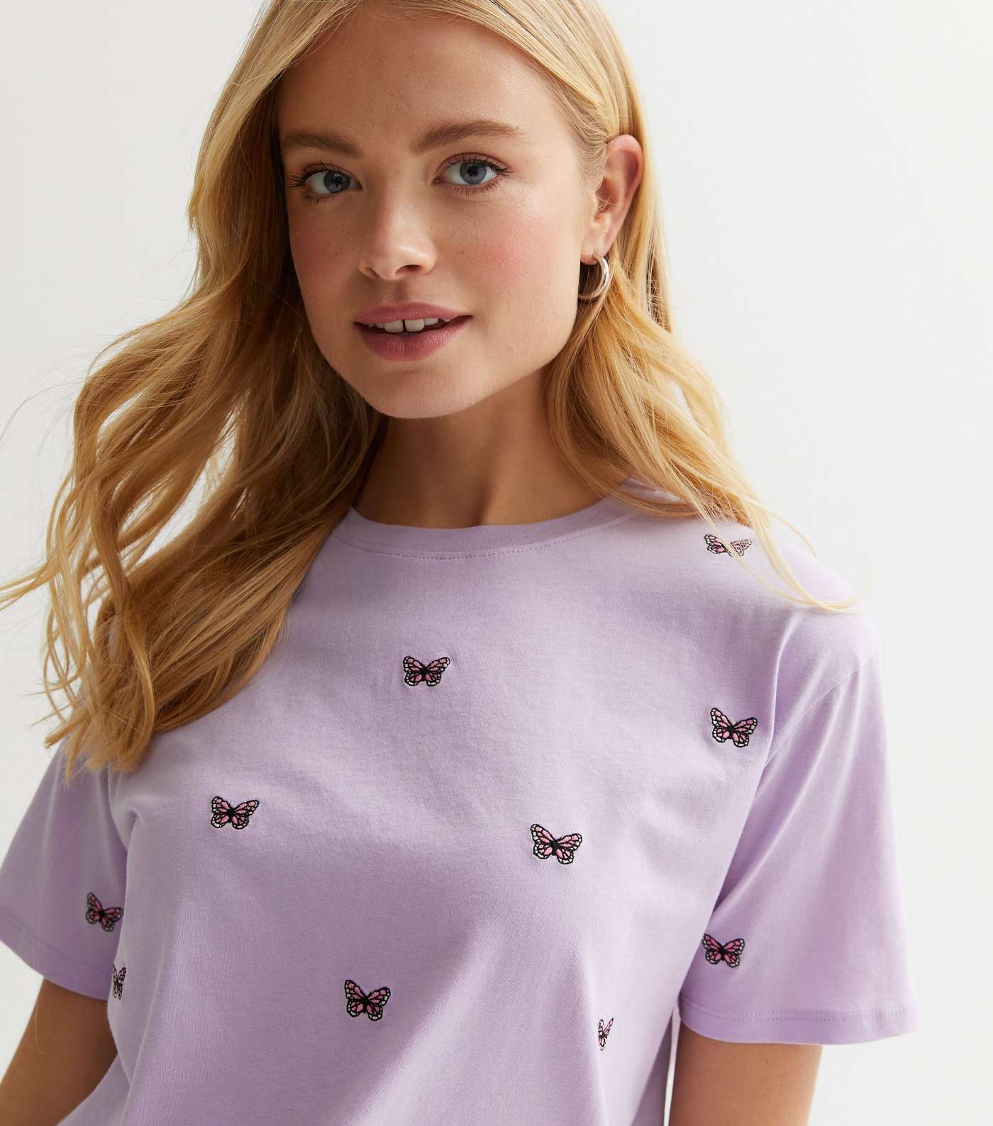 Lilac Butterfly Embroidered Boxy T-Shirt Image 2
