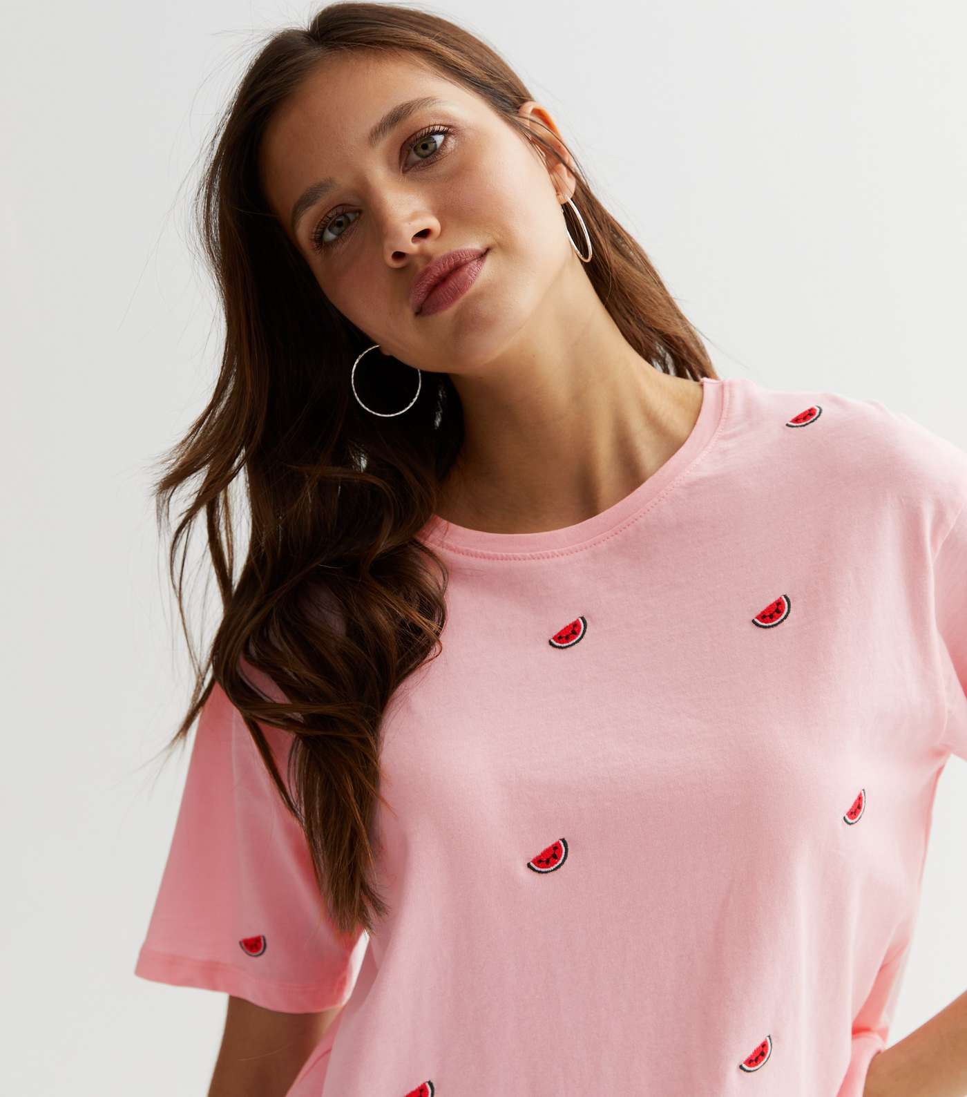 Pale Pink Watermelon Embroidered Boxy T-Shirt Image 3