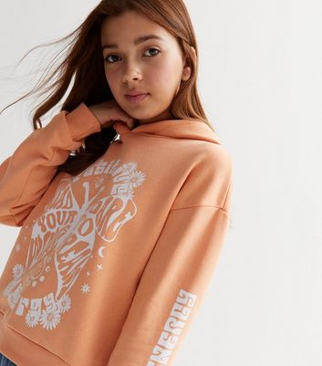 Girls Coral Floral Butterfly Positive Energy Logo Hoodie