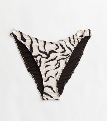 White Zebra Print Ring V Front Bikini Bottoms New Look