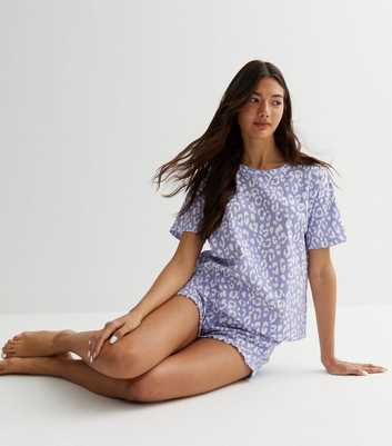 Blue Short Pyjama Set with Leopard Print