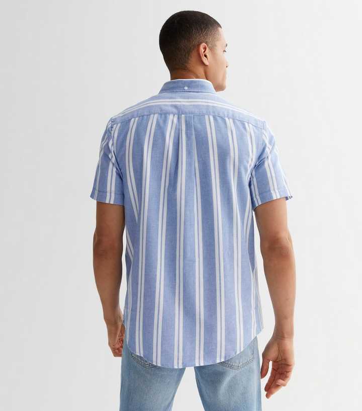 blue and white striped shirt mens short sleeve