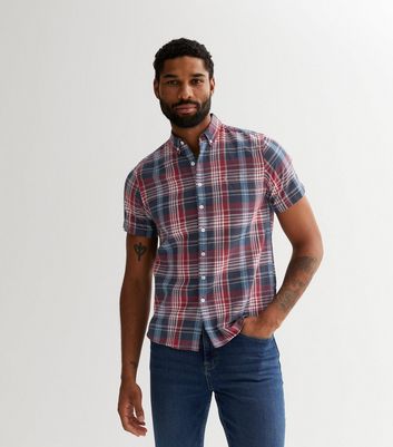 Men's Farah Red Check Short Sleeve Shirt New Look