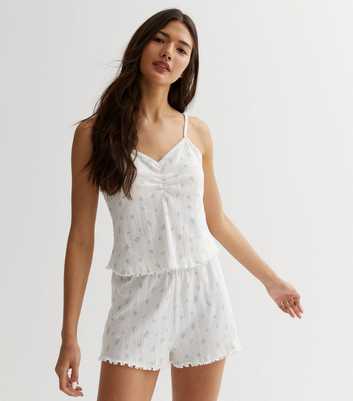 White Pointelle Cami Short Pyjama Set with Ditsy Floral Print
