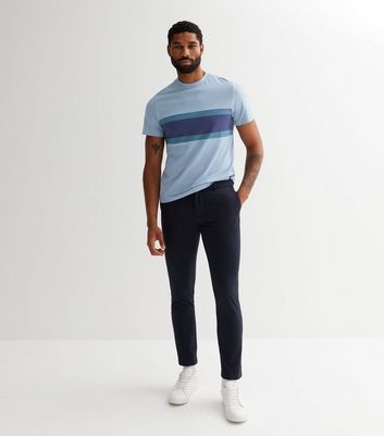 Men's Farah Pale Blue Stripe Chest T-Shirt New Look