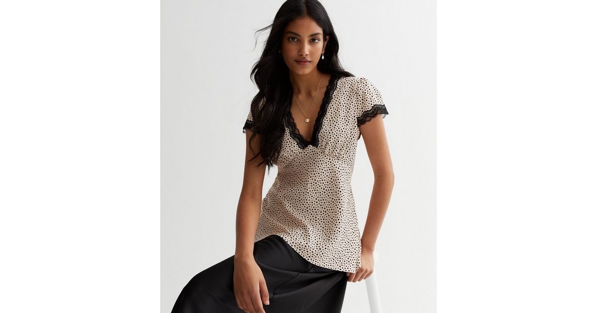 Off White Satin Lace Trim Blouse | New Look