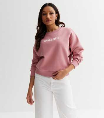 Petite Deep Pink Malibu Crew Neck Logo Sweatshirt