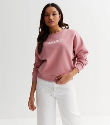 Petite Deep Pink Malibu Crew Neck Logo Sweatshirt New Look