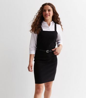 Girls Black Belted Pinafore Dress New Look