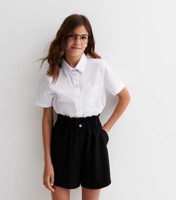 Girls Black Paperbag School Shorts