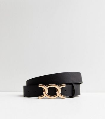 Black Leather-Look Link Buckle Belt New Look
