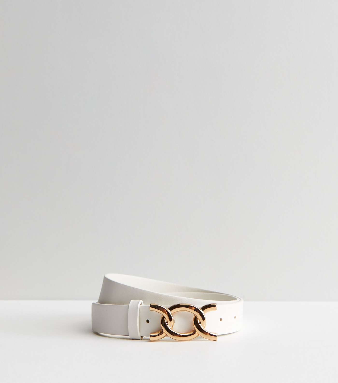 White Leather-Look Link Buckle Belt