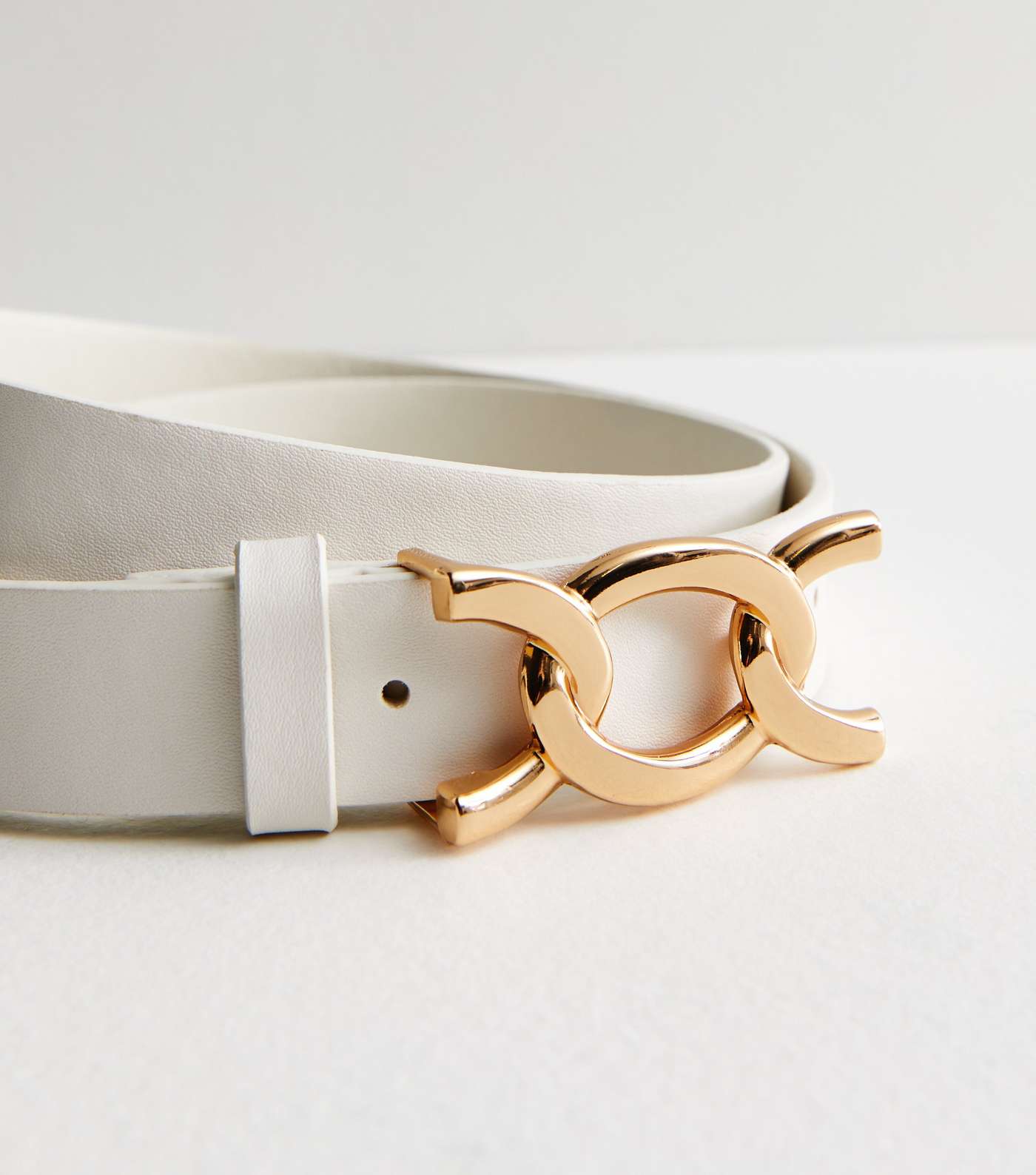 White Leather-Look Link Buckle Belt Image 3