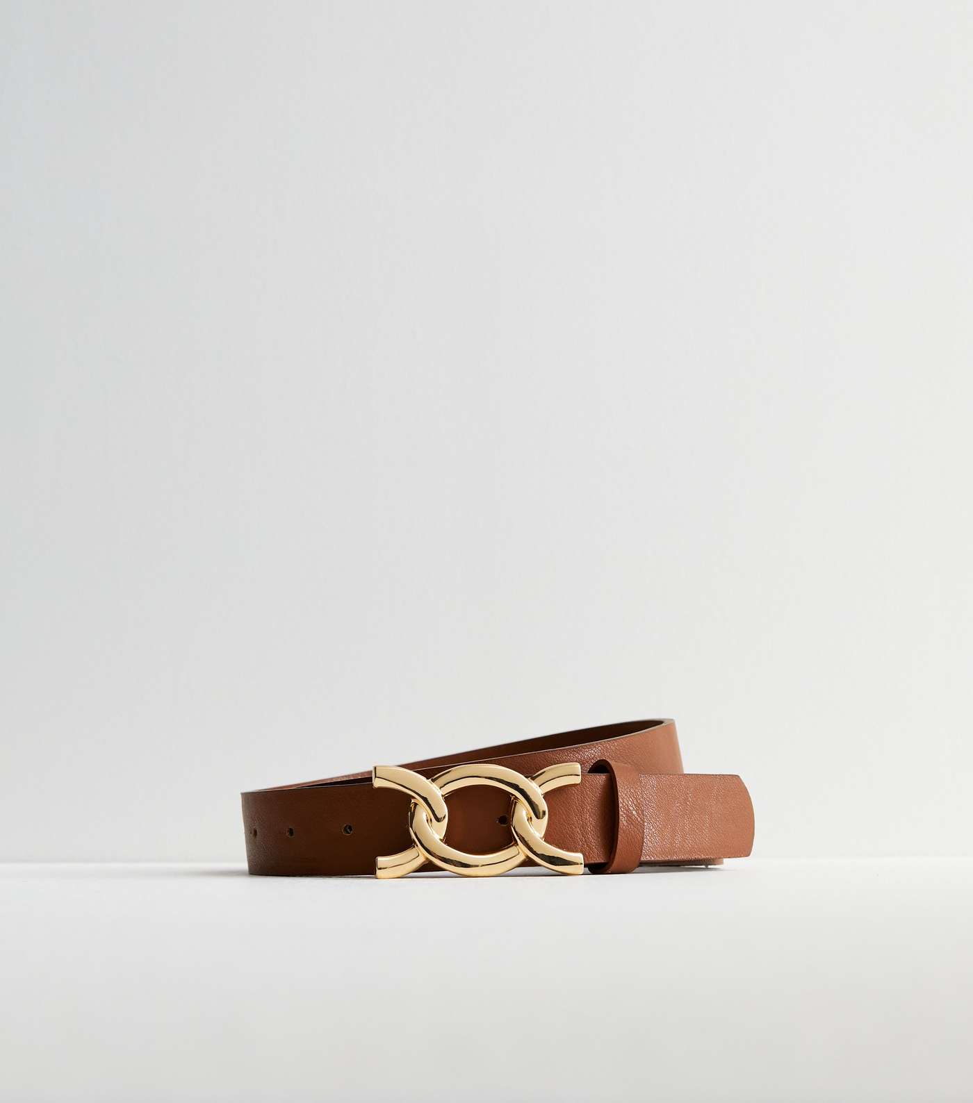 Tan Leather-Look Link Buckle Belt