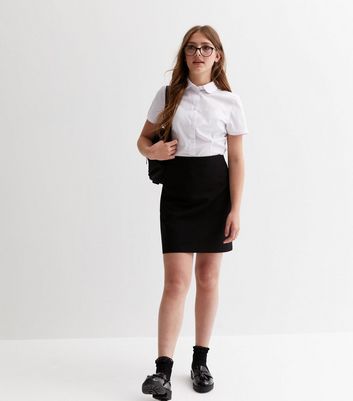 Girls Black Adjustable Waist School Skirt New Look