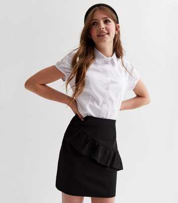 Girls Black Asymmetric Frill School Skirt