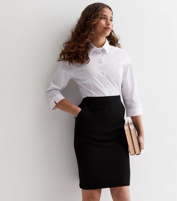 Girls Black Adjustable Waist Pencil School Skirt | New Look