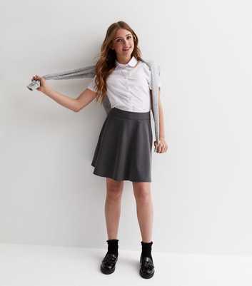 Girls Grey High Waist Pleated School Skirt