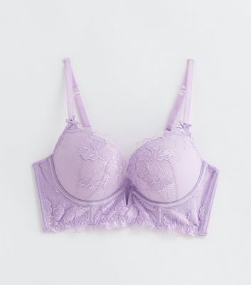 Lilac Floral Embroidered Push Up Corset Bra