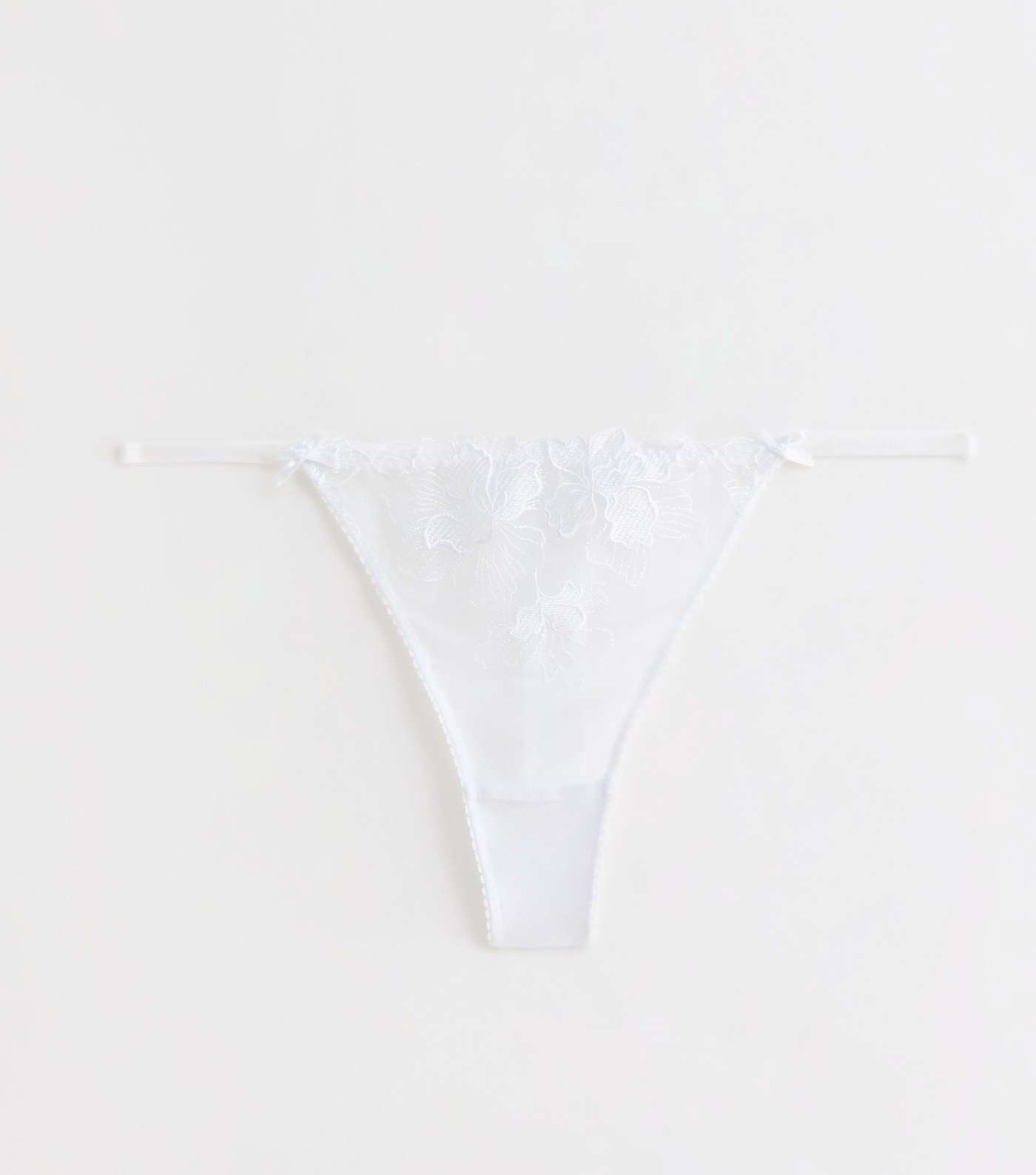 White Floral Embroidered Thong Image 5