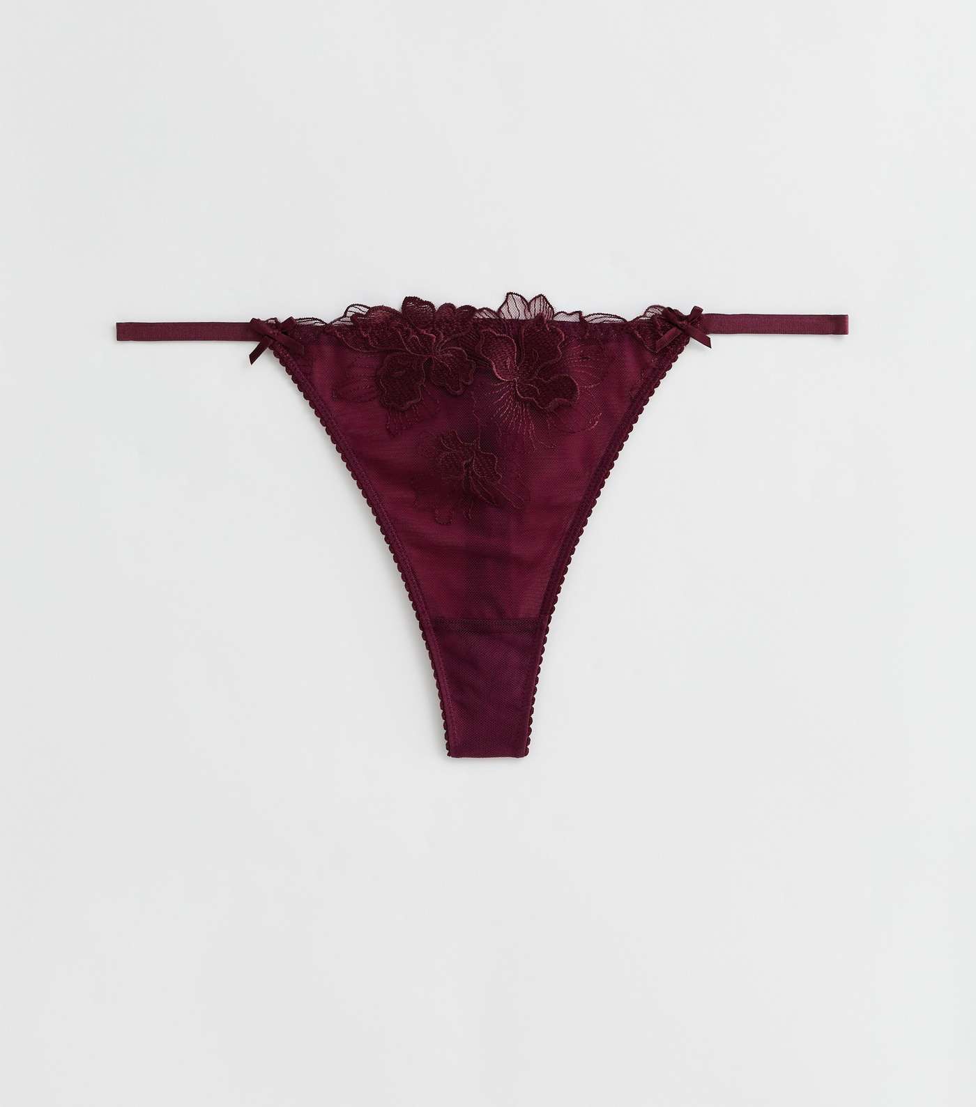 Burgundy Floral Embroidered Thong Image 5