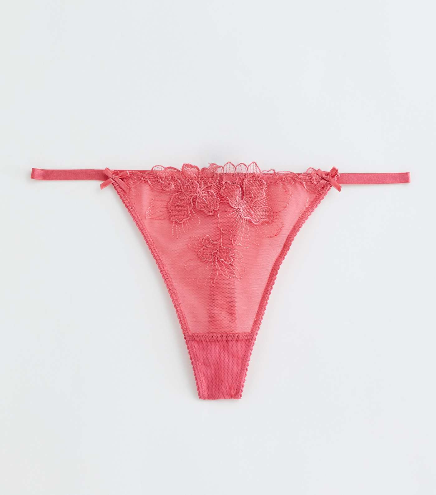 Coral Floral Embroidered Thong Image 5