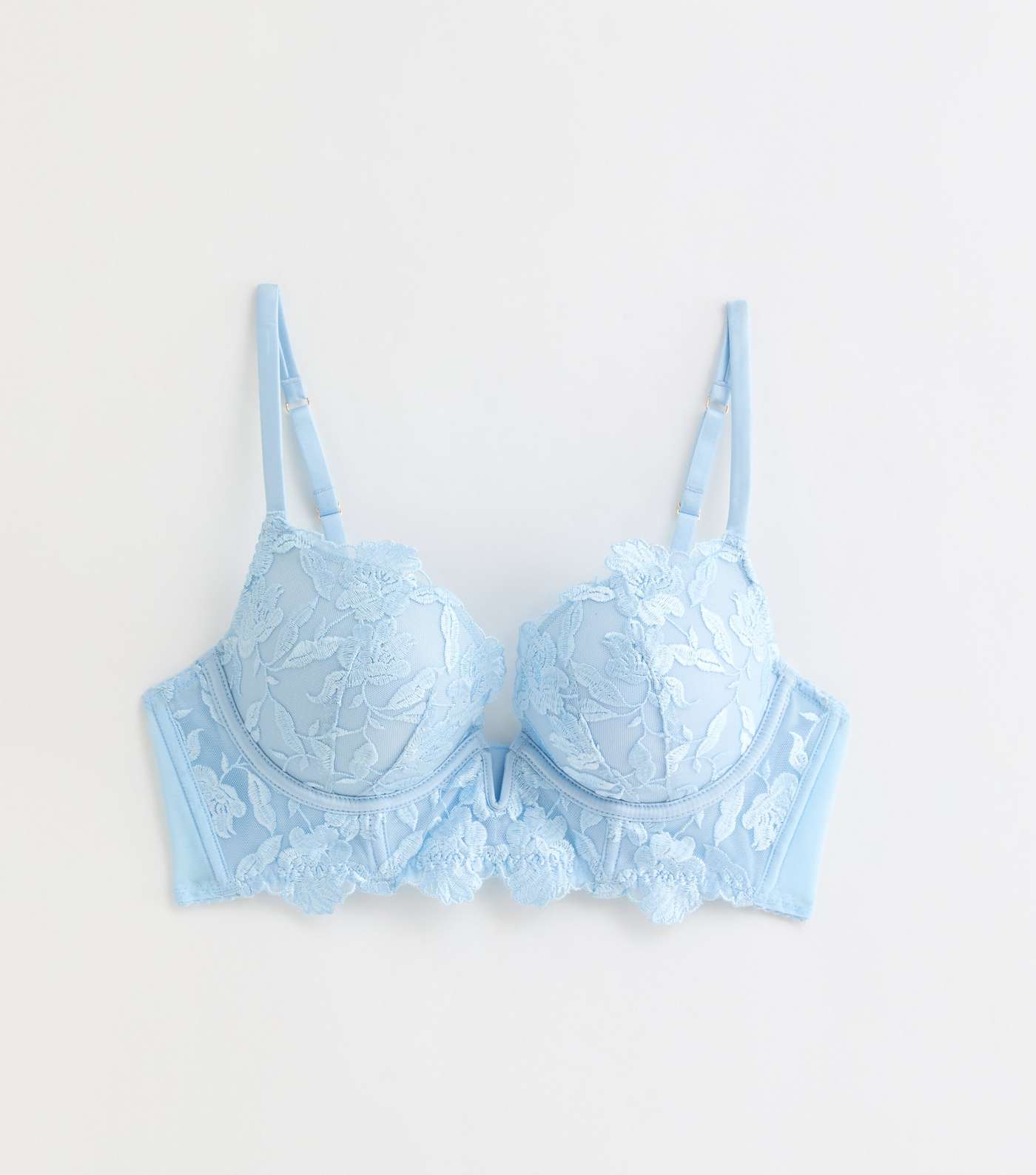 Pale Blue Embroidered Longline Push Up Bra Image 5