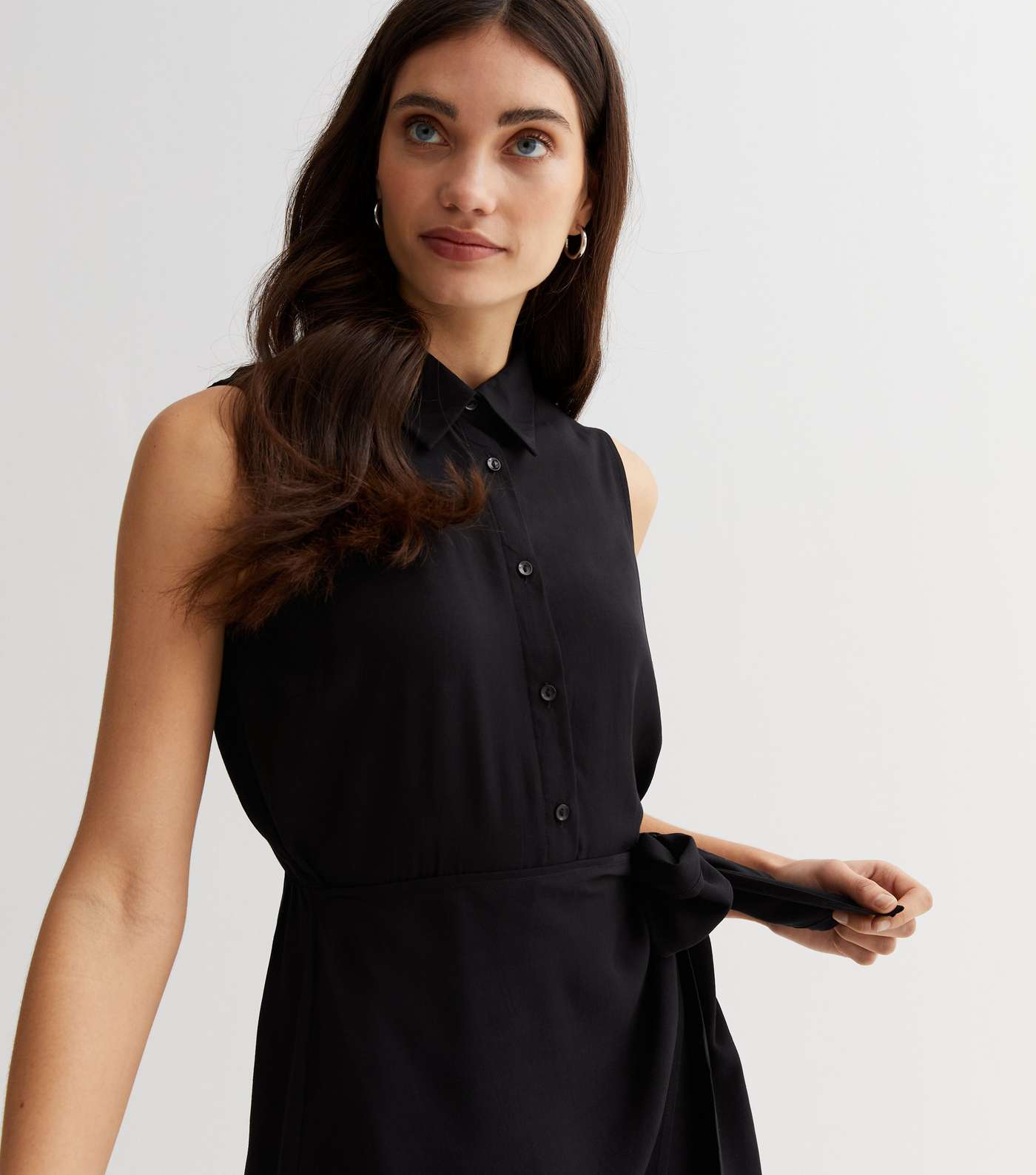 Black Tie Side Mini Shirt Dress Image 3