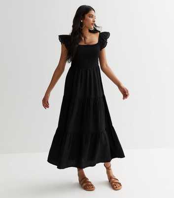 Black Broderie Sleeve Midi Dress