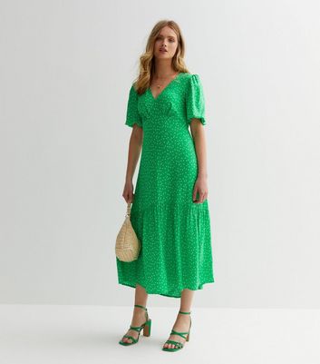 New look shop green spot dress