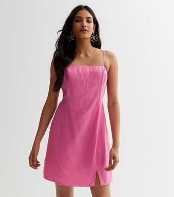 Pink Linen Blend Strappy Mini Dress