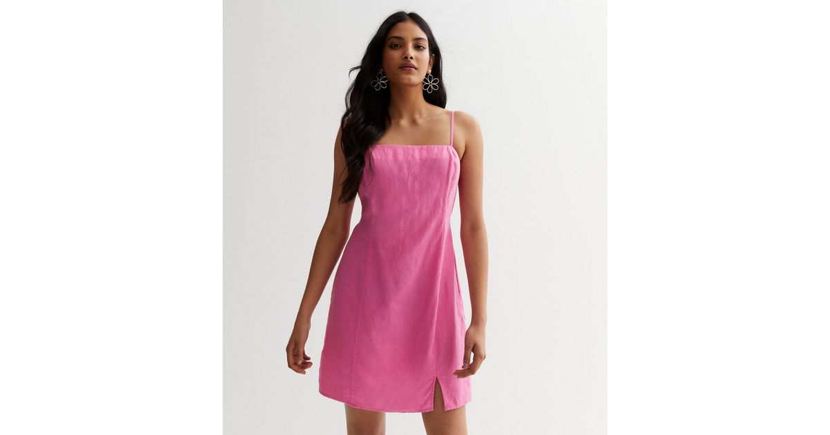 Pink Linen Blend Strappy Mini Dress New Look 