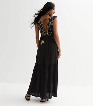 Black embroidered 2025 maxi dress