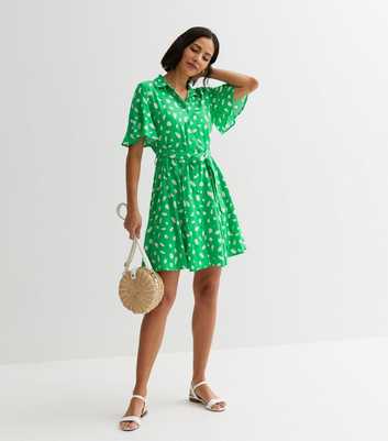Green Abstract Mini Shirt Dress