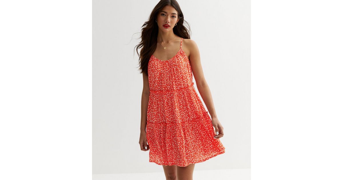 Elchic Ditsy Print Front Knot Smock Waist Mini Dress