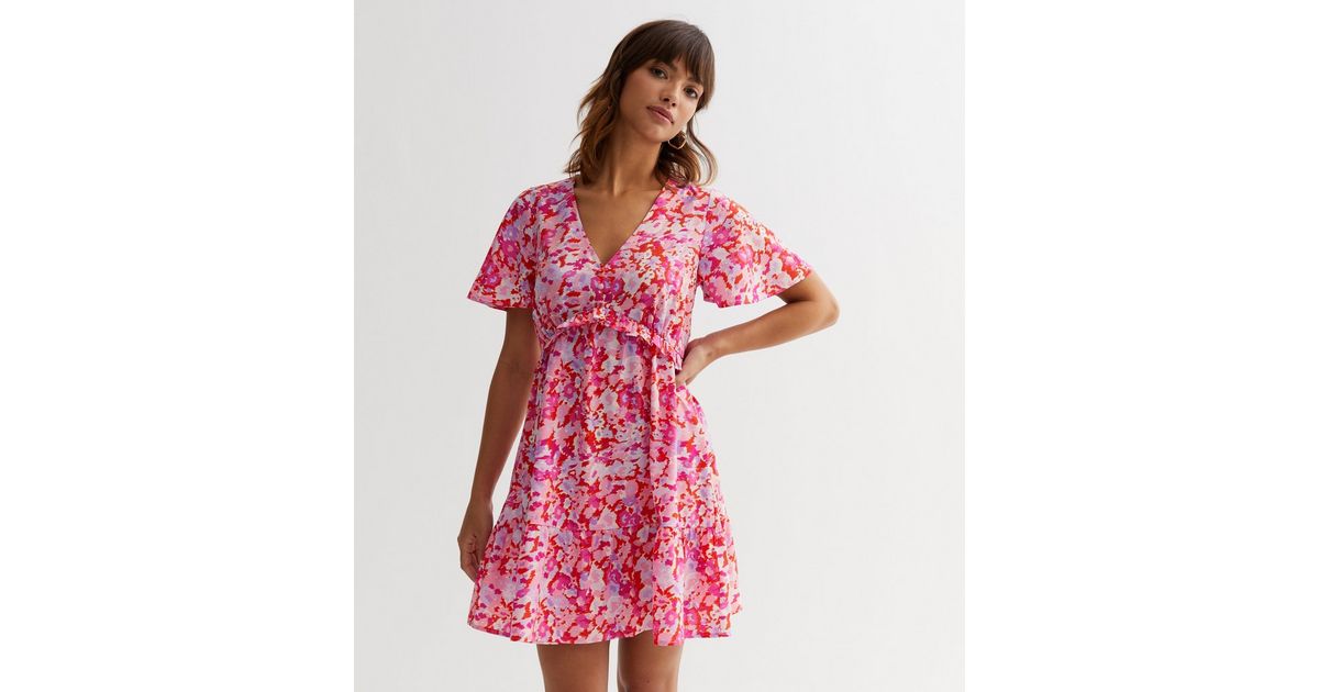 Pink Abstract Frill Mini Dress | New Look